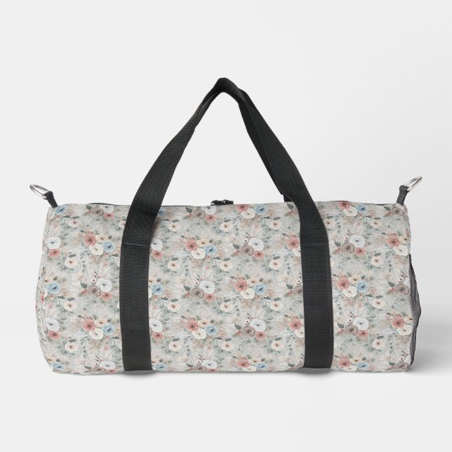 Cozy Winter Floral Pattern Duffle Bag (Front)