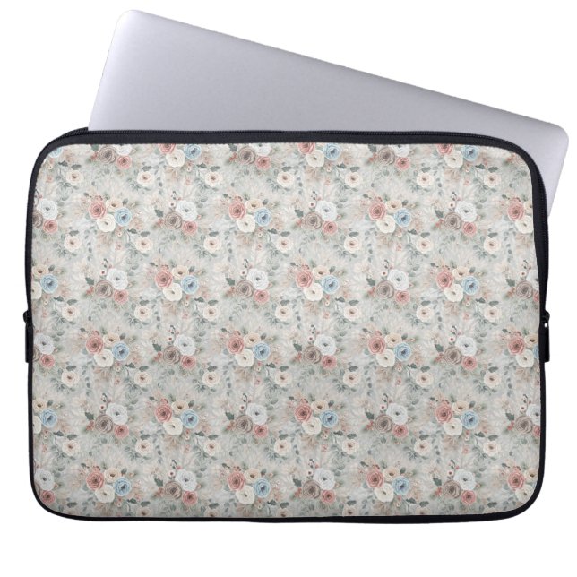 Cozy Winter Floral Pattern Laptop Sleeve (Front)