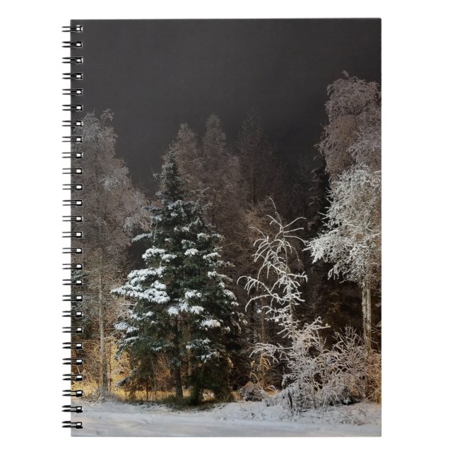 Cozy Winter Forest Night Scene Notebook (Front)