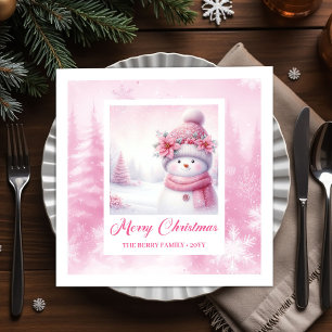 Cozy Winter Forest Pink Snowman Pinkmas Party  Napkin