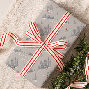 Cozy Winter Forest Skiers Nordic Alpine Christmas Wrapping Paper