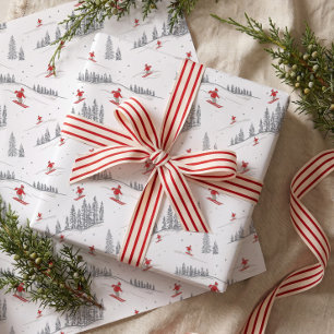 Cozy Winter Forest Skiers Nordic Alpine Christmas Wrapping Paper