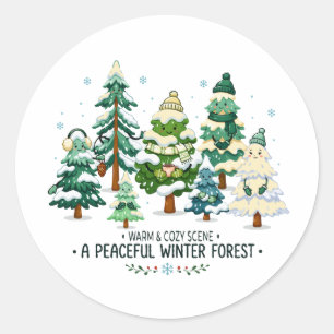 Cozy Winter Forest Trees Classic Round Sticker