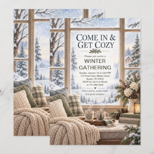 Cozy Winter Gathering Snowy Cabin Party Invitation