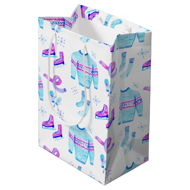 Cozy Winter gear Ice Skating Holiday Medium Gift Bag (Back Angled)