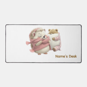 Cozy Winter Hedgehog Bear Personalized Desk Mat