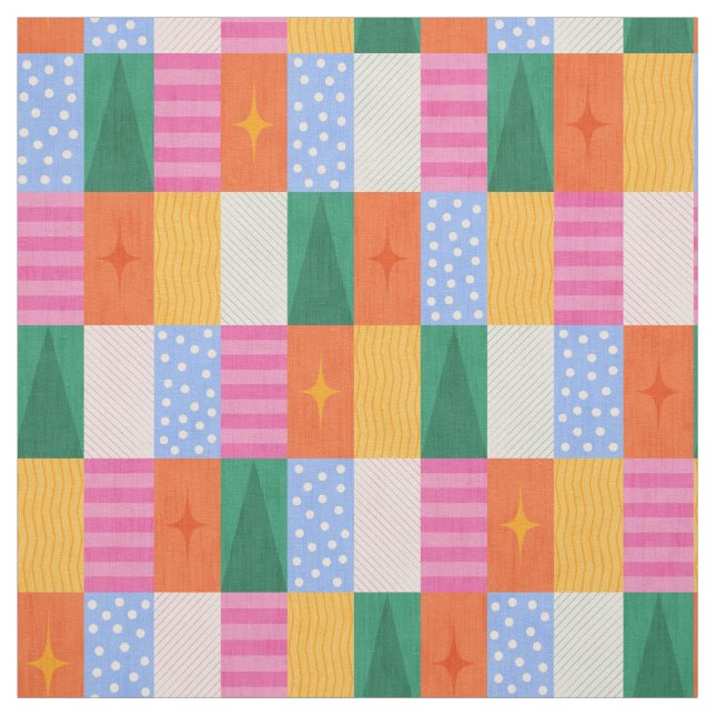 Cozy Winter Holiday Geometric Patchwork. Fabric (Swatch)
