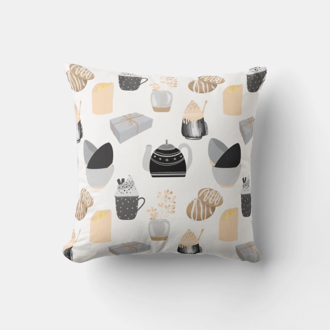 Cozy Winter Home Pattern Throw Pillow (Front)