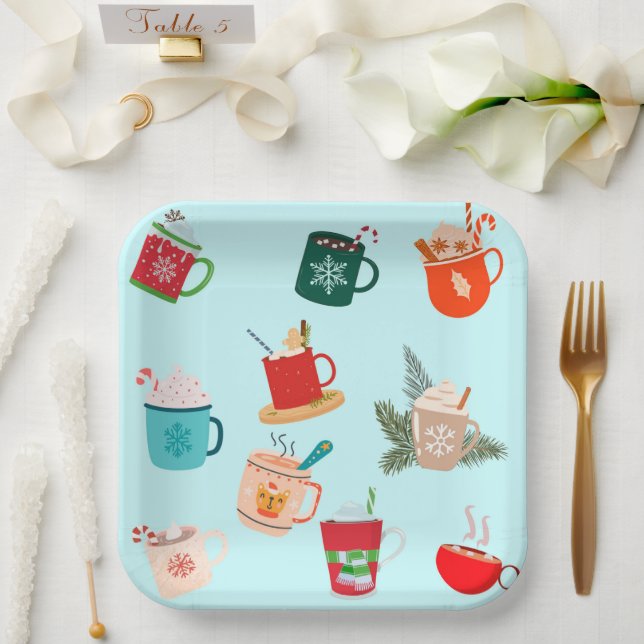 Cozy winter hot chocolate festive cocoa  paper plate (Wedding)