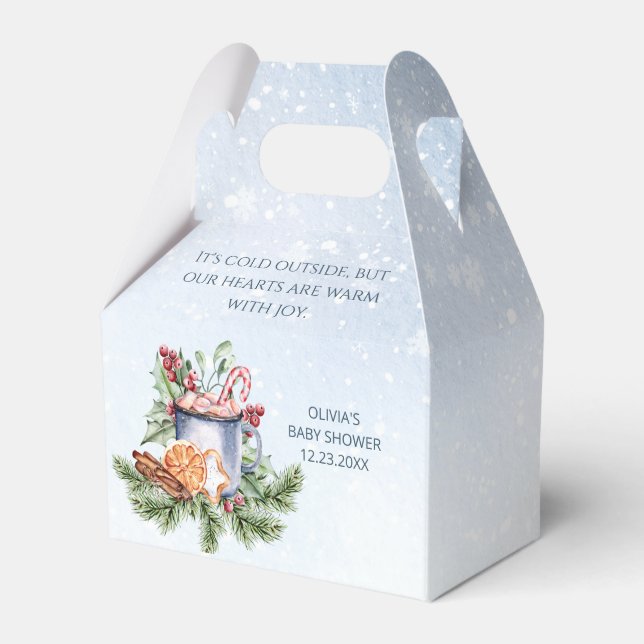Cozy Winter Hot Cocoa Snowly Baby Shower Favor Box (Front Side)