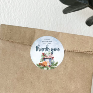 Cozy Winter Hot Cocoa Snowly Baby Shower thank you Classic Round Sticker