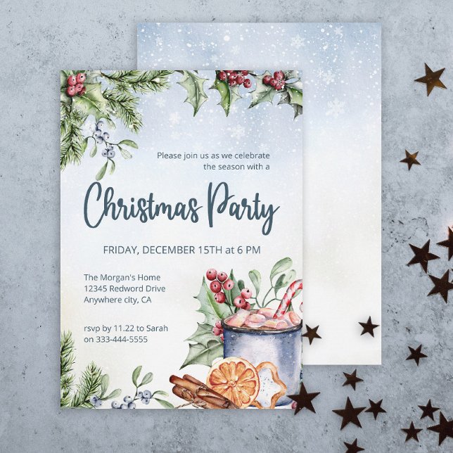 Cozy Winter Hot Cocoa Snowly Christmas Party Invitation (Creator Uploaded)