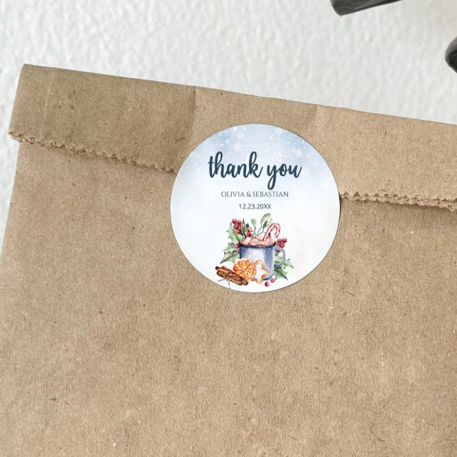 Cozy Winter Hot Cocoa Snowly Thank you Classic Round Sticker (Creator Uploaded)