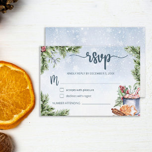Cozy Winter Hot Cocoa Snowly Wedding RSVP Card