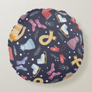 Cozy Winter Knitted Seamless Vintage Round Pillow