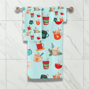 Cozy winter latte hot chocolate festive cocoa  bath towel set