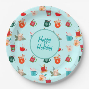 Cozy winter latte hot chocolate festive holiday paper plate