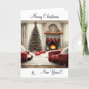 Cozy Winter Living Room Scene Holiday Card