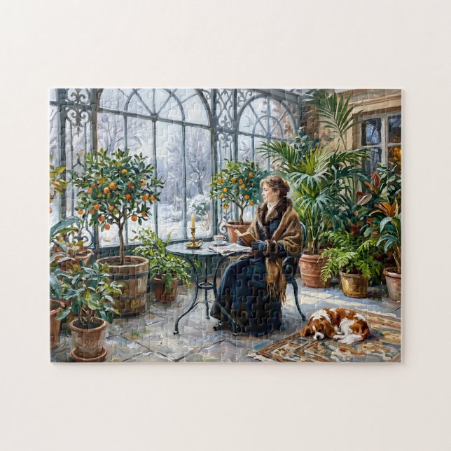 Cozy Winter Orangery with Cavalier Spaniel Jigsaw Puzzle (Horizontal)