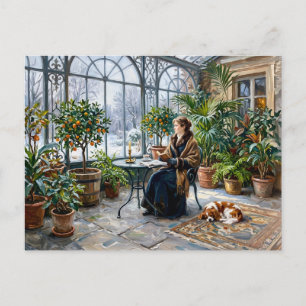 Cozy Winter Orangery with Cavalier Spaniel Postcard