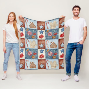 Cozy Winter Patchwork Christmas Fleece Blanket