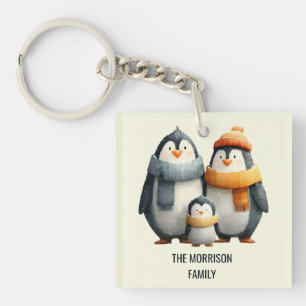 Cozy Winter Penguin Family Keychain