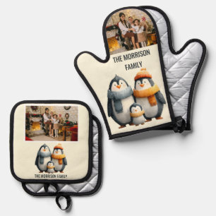 Cozy Winter Penguin Family Oven Mitt & Pot Holder Set