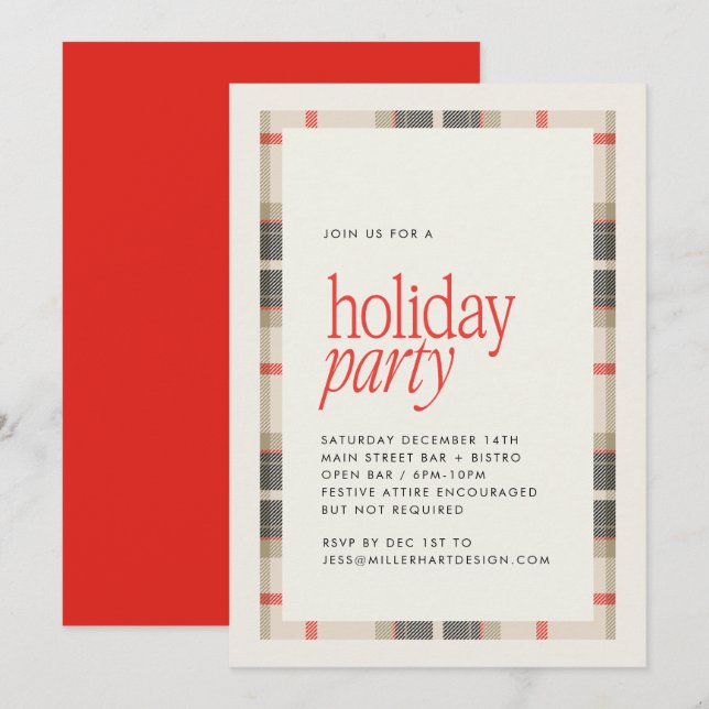 Cozy Winter Plaid Holiday Party Invitation (Front/Back)