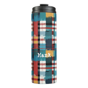 Cozy Winter Plaid in Teal Red and Yellow Thermal Tumbler