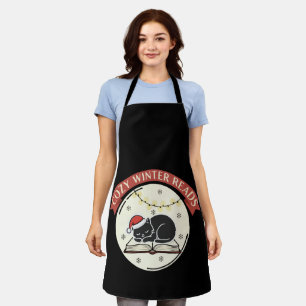 Cozy Winter Reads Cute Christmas Cat Book Lover Apron