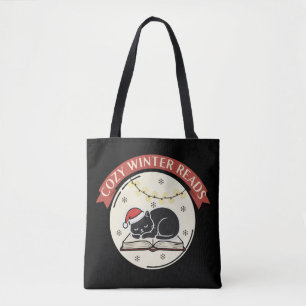 Cozy Winter Reads Cute Christmas Cat Book Lover Tote Bag