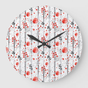 Cozy winter red and green cottage design large clock