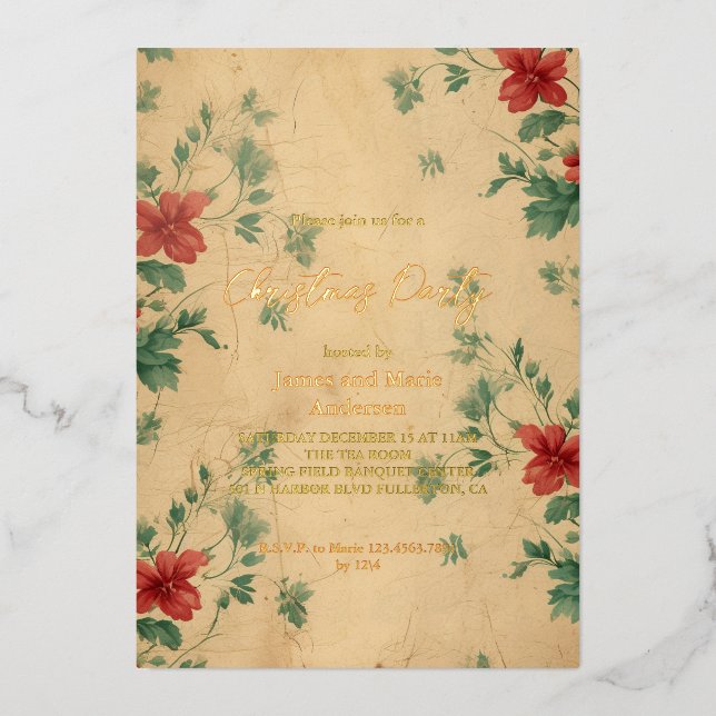 Cozy Winter Red Green Floral Christmas Party (Front)