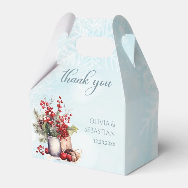 Cozy Winter Rowan berry bouquet Wedding Favor Box (Front Side)