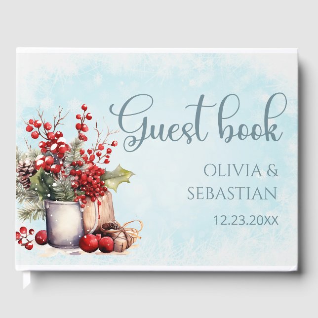 Cozy Winter Rowan berry bouquet Wedding Guest Book (Front)