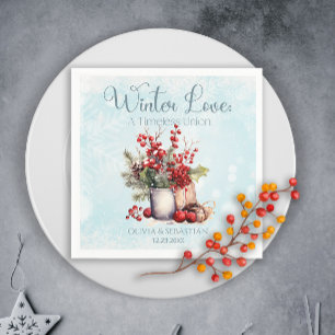Cozy Winter Rowan berry bouquet Wedding Napkin