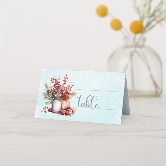 Cozy Winter Rowan berry bouquet Wedding Place Card (Front)