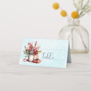 Cozy Winter Rowan berry bouquet Wedding Place Card