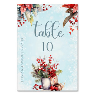 Cozy Winter Rowan berry bouquet Wedding Table Number