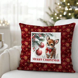 Cozy winter scene baby deer kids room decor  throw pillow