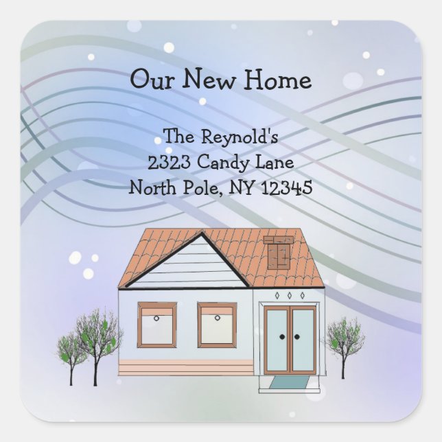 Cozy Winter Scene House New Address Square Sticker (Front)