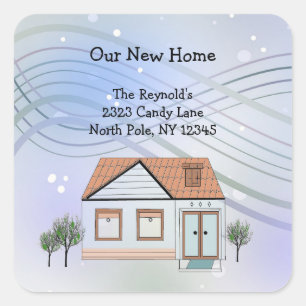 Cozy Winter Scene House New Address Square Sticker
