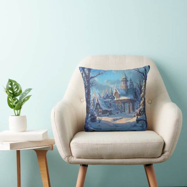 Cozy Winter Snow Design Throw Pillow (Chair)
