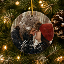 Cozy Winter Snow Full Photo Happy Holidays Circle
