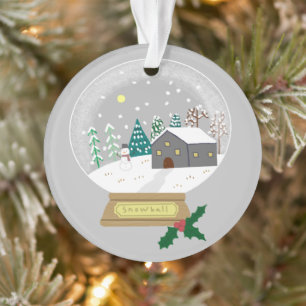Cozy Winter Snow Globe and Snowman Holiday Gift Ornament