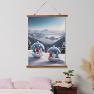 Cozy Winter Snow Globe Scene Hanging Tapestry
