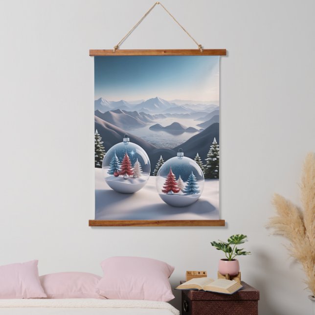 Cozy Winter Snow Globe Scene Hanging Tapestry (Bedroom)