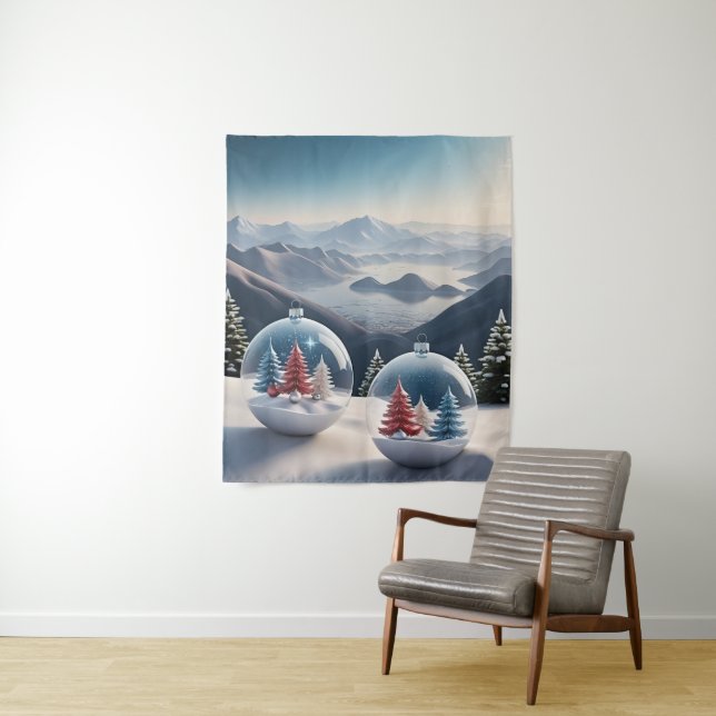 Cozy Winter Snow Globe Scene Tapestry (In Situ)