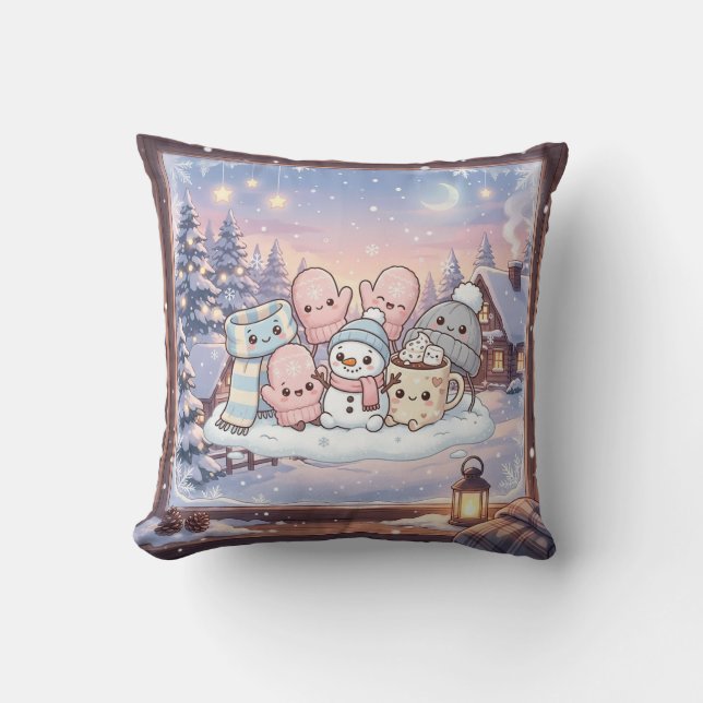 Cozy Winter Snowman Pillow (Front)