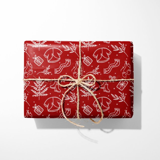 Cozy Winter Sweater & Gifts Red Wrapping Paper (Creator Uploaded)